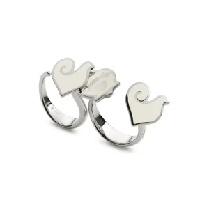 CHANTECLER Anello a gambo doppio in argento e smalto bianco ref. 34551