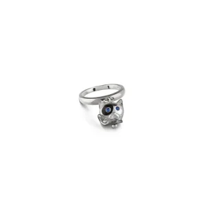 CHANTECLER Anello campanella gatto in argento smalto nero e zaffiri blu ref. 38751