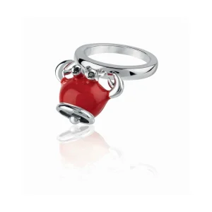 CHANTECLER Anello campanella granchio piccolo in argento smalto rosso e diamanti neri ref. 39015