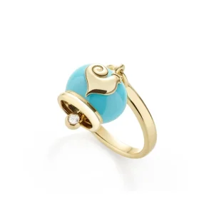 CHANTECLER Anello campanella micro in oro giallo e smalto azzurro ref. 36617