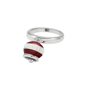CHANTECLER Anello campanella piccolo in argento e smalto bianco e rosso ref. 40491