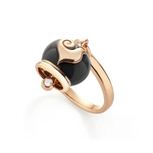 CHANTECLER Anello Campanelle campanella micro in oro rosa e smalto nero un diamante nel batacchio