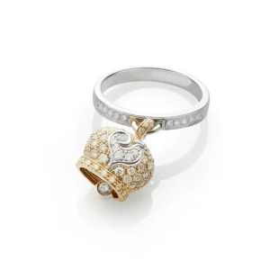 CHANTECLER Anello Campanelle campanella piccola in oro rosa e diamanti bianchi, galletto e gambo in oro bianco e diamanti bianchi