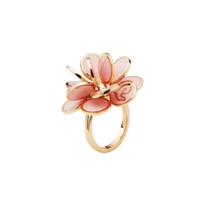 CHANTECLER Anello Paillettes in oro rosa e smalto rosa cipria