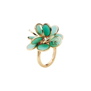 CHANTECLER Anello Paillettes in oro rosa e smalto verde acqua