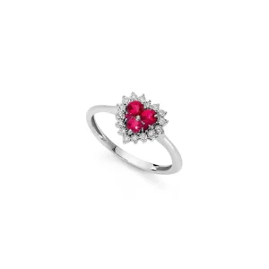 DONNA ORO ANELLO CUORE DELLA REGINA IN ORO BIANCO RUBINI E DIAMANTI ref. DHAR9254.004
