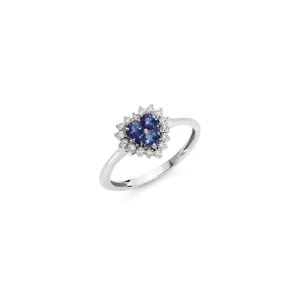 DONNA ORO ANELLO CUORE DELLA REGINA IN ORO BIANCO ZAFFIRI E DIAMANTI ref. DHAZ9254.004