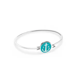 TOM HOPE bangle ottone placcato argento, chiusura smaltata verde acqua