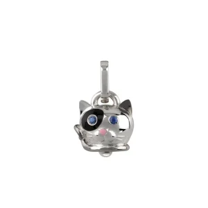 CHANTECLER Ciondolo campanella gatto medio in argento smalto e zaffiri ref. 38579