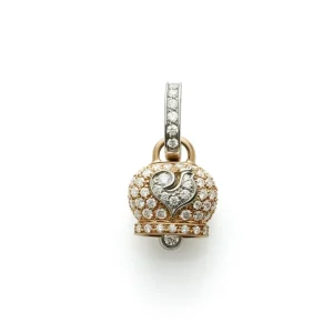 CHANTECLER Ciondolo Campanelle campanella piccola in oro rosa e diamanti bianchi, galletto in oro bianco e diamanti bianchi