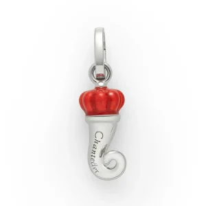 CHANTECLER Ciondolo cornetto mini in argento e testa in smalto rosso perlato