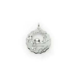 CHANTECLER Ciondolo grande logo Madame Clochette con gatto, in argento lucido e un Diamante