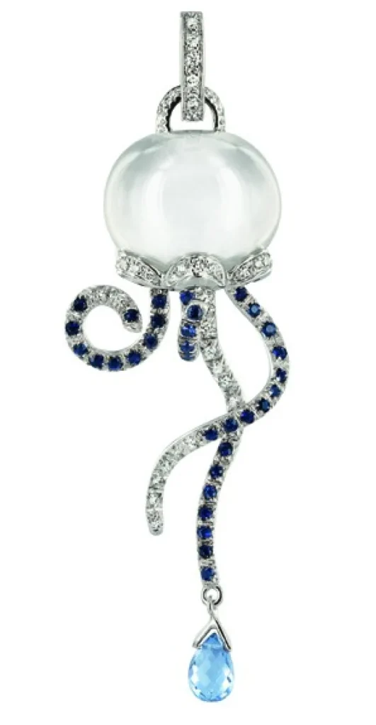 CHANTECLER Ciondolo Medusa in oro bianco, Diamanti, zaffiri e quarzo girasole