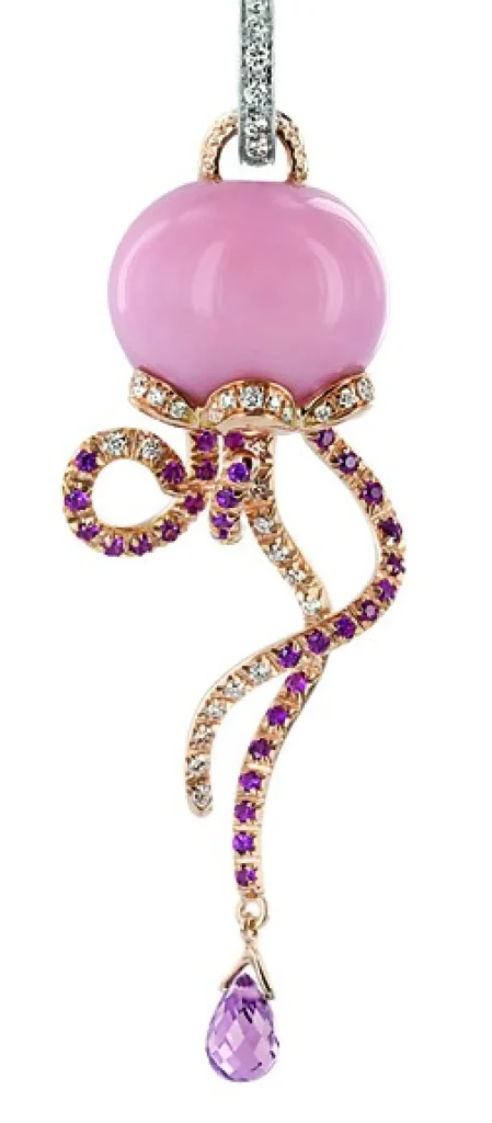 CHANTECLER Ciondolo Medusa in oro rosa e bianco, Diamanti, zaffiri rosa e opale rosa
