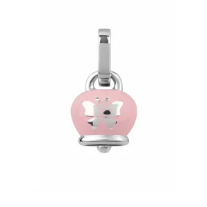 CHANTECLER Ciondolo micro Campanella double face in argento e smalto rosa perlato, con farfalla sul retro