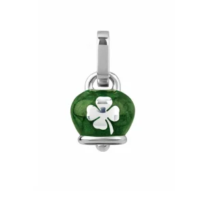 CHANTECLER Ciondolo micro Campanella double face in argento e smalto verde perlato, con quadrifoglio sul retro