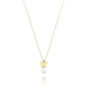 FACCO COLLANA  colore Giallo con Perla Naturale Simbolo:  FARFALLA "La curiosit? delle piccole cose"