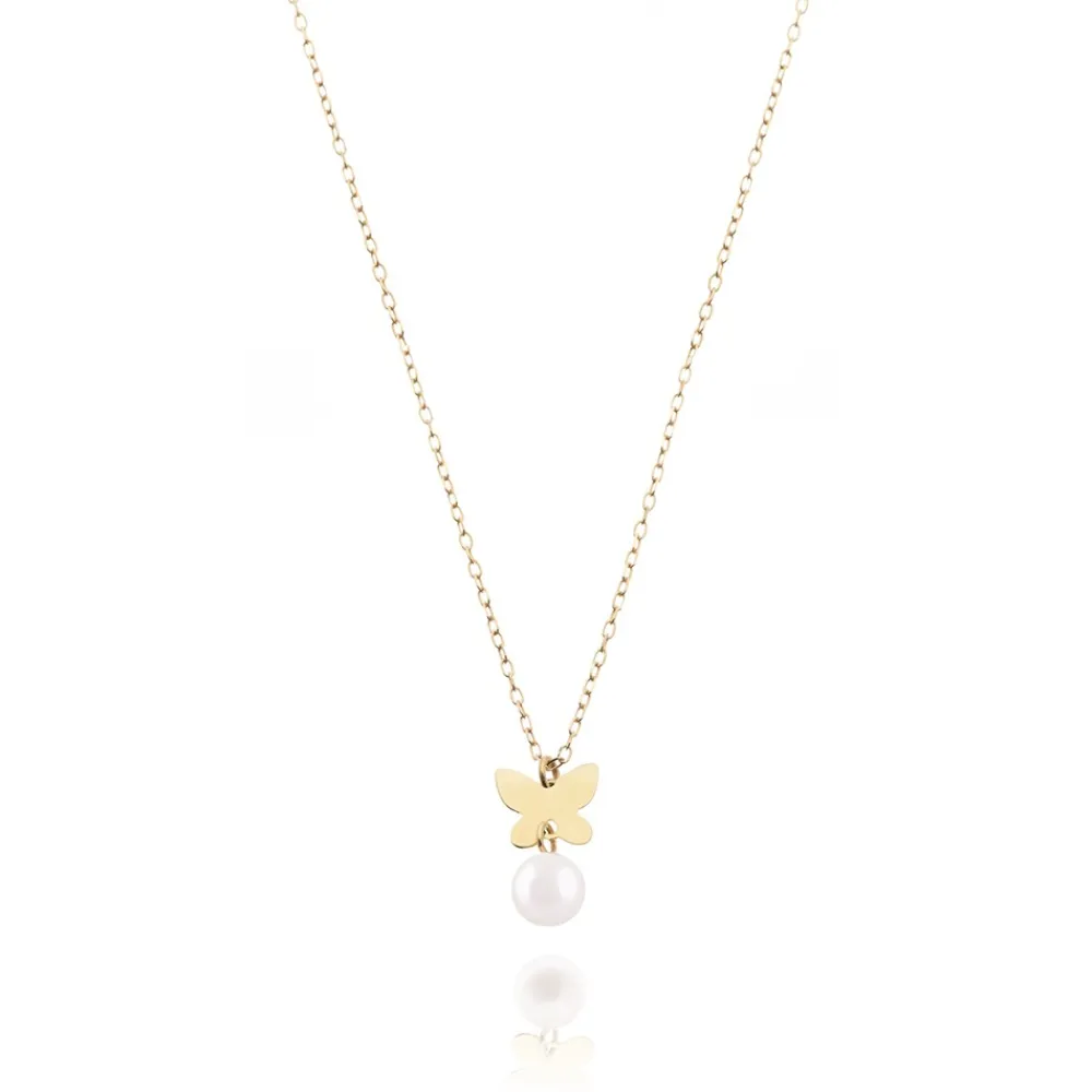 FACCO COLLANA  colore Giallo con Perla Naturale Simbolo:  FARFALLA "La curiosit? delle piccole cose"