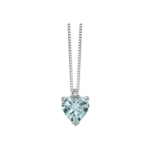 DONNA ORO COLLANA IN ORO BIANCO ACQUAMARINA CUORE E DIAMANTI ref. DHPA7183.002