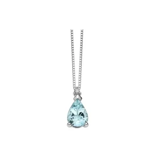 DONNA ORO COLLANA IN ORO BIANCO ACQUAMARINA GOCCIA E DIAMANTI ref. DHPA7182.002