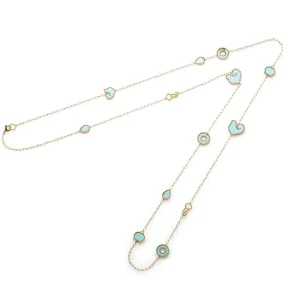 CHANTECLER Collana lunga cm 115 in oro giallo, Turchese e Diamanti