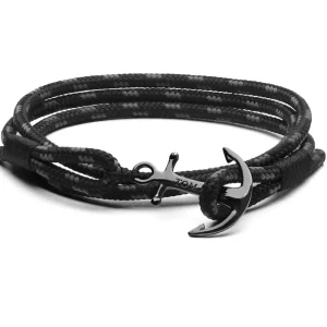 TOM HOPE cordino nero, ancora argento sterling placcata rodio
