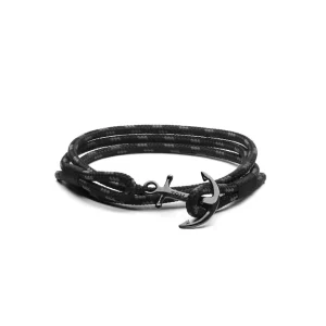 TOM HOPE cordino nero, ancora argento sterling placcata rodio