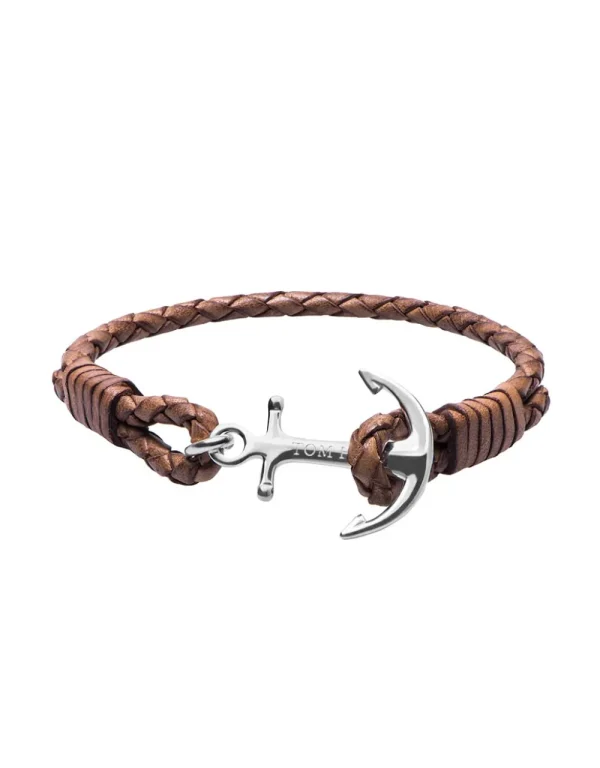 TOM HOPE cordino pelle marrone chiaro, ancora argento sterling