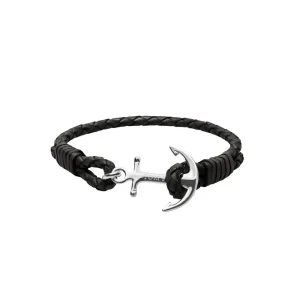 TOM HOPE cordino pelle nera, ancora argento sterling
