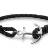 TOM HOPE cordino pelle nera, ancora argento sterling