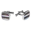 MONTBLANC GEMELLI QUADRATI IN ACCIAO PREGIATO PLACCATO ARGENTO E MADREPERLA A RIGHE CONTEMPORARY  ref. 109512