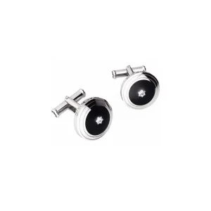 MONTBLANC GEMELLI ROTONDI IN ACCIAIO PREGIATO ONICE NERA  E DIAMANTI STAR DIAMOND ref. 106103