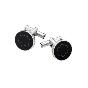 MONTBLANC GEMELLI ROTONDI IN ACCIAIO PREGIATO E VETRO ZAFFIRO NERO MEISTERSTÜCKref. 105889
