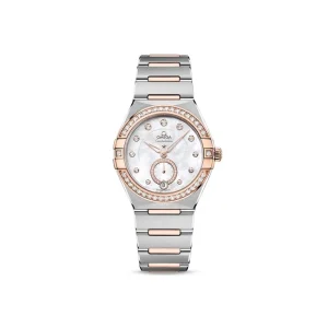 OMEGA CONSTELLATION CO‑AXIAL MASTER CHRONOMETER SMALL SECONDS 34 MM 131.25.34.20.55.001 13125342055001 oro Sedna acciaio inossidabile madreperla diamanti indici