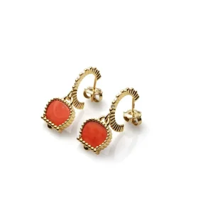 CHANTECLER Orecchini a cerchio con campanella in oro diamanti e corallo ref.37029