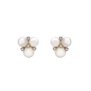 CHANTECLER Orecchini a lobo Cherie in oro bianco 18Kt, diamanti e perle freshwater ref. 42384