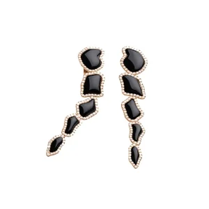 CHANTECLER Orecchini pendenti lunghi in oro rosa onice e diamanti ref. 27609