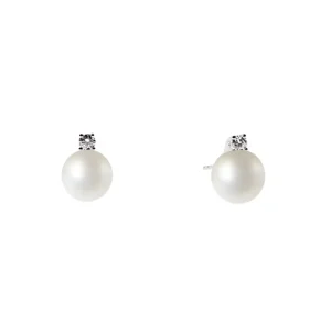 DONNA ORO ORECCHINI IN ORO BIANCO PERLA BIANCA E DIAMANTE ref. DHOP7374.004