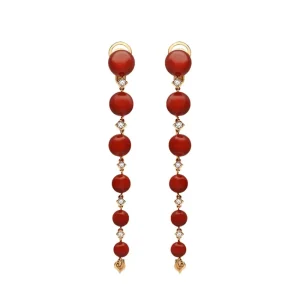 CHANTECLER Orecchini pendenti lunghi Cherie in oro rosa 18Kt, diamanti e corallo rosso ref. 42331