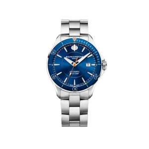 BAUME-MERCIER Orologio Clifton Club in acciaio con cinturino in pelle.Uomo, automatico, cassa rotonda, 42 mm.